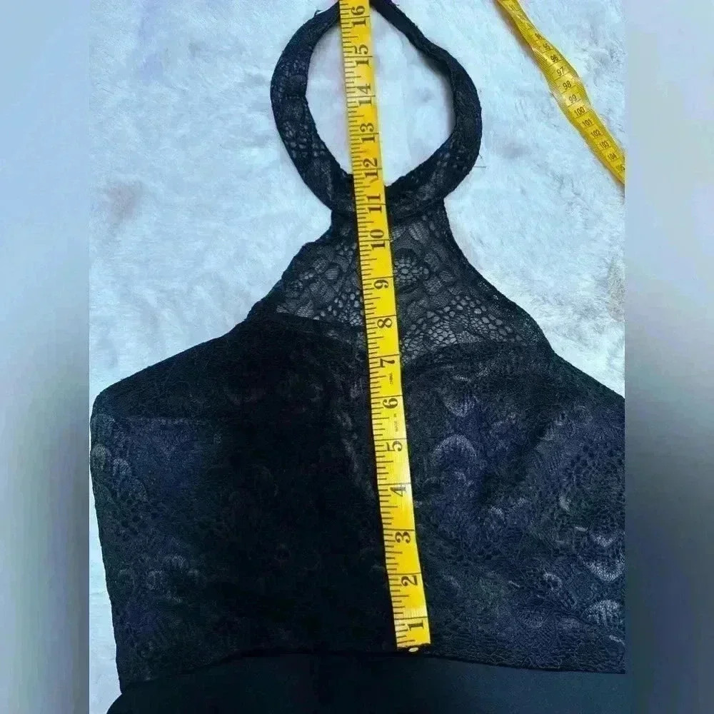 Black Maxi Flare Halter Dress Lace Bodice Size S - Picture 7 of 16
